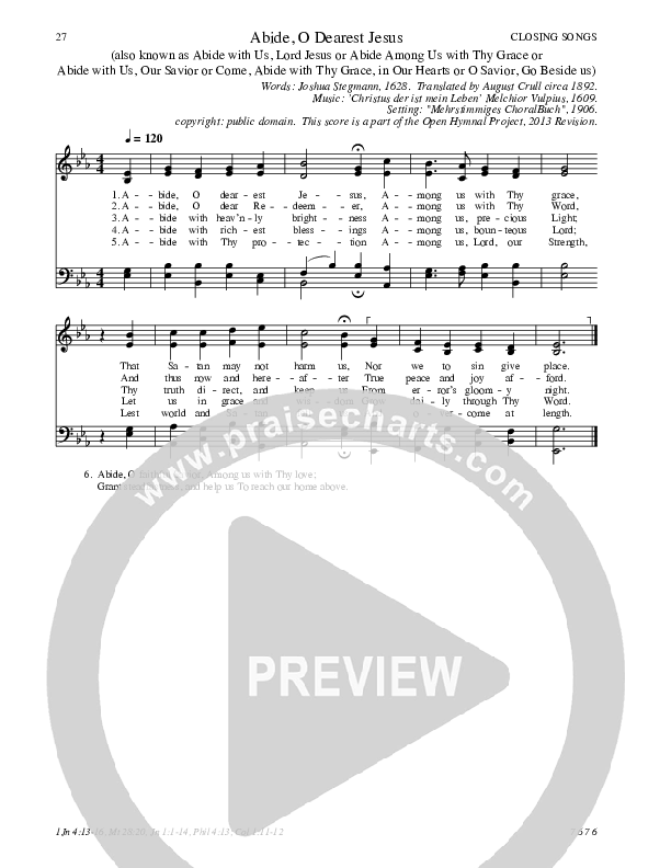 Abide O Dearest Jesus Hymn Sheet (SATB) (Traditional Hymn)