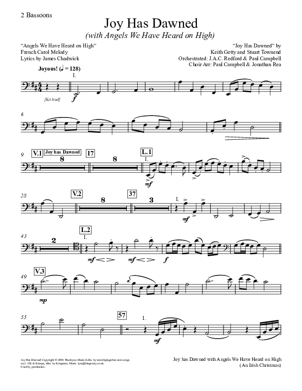 Joy Has Dawned (with Angels We Have Heard On High) Bassoon 1/2 (Keith & Kristyn Getty)