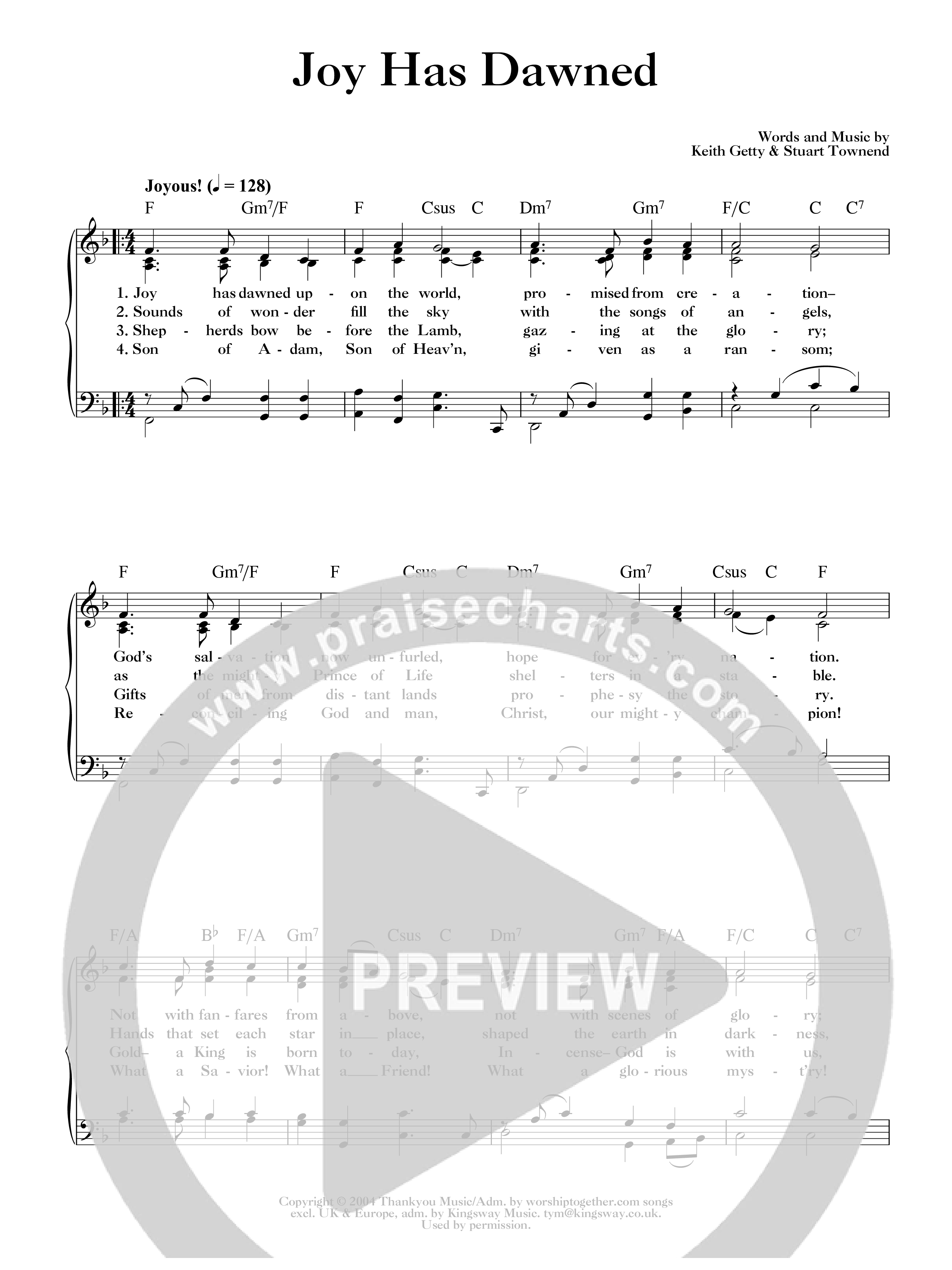 Joy Has Dawned (with Angels We Have Heard On High) Hymn Sheet (Keith & Kristyn Getty)