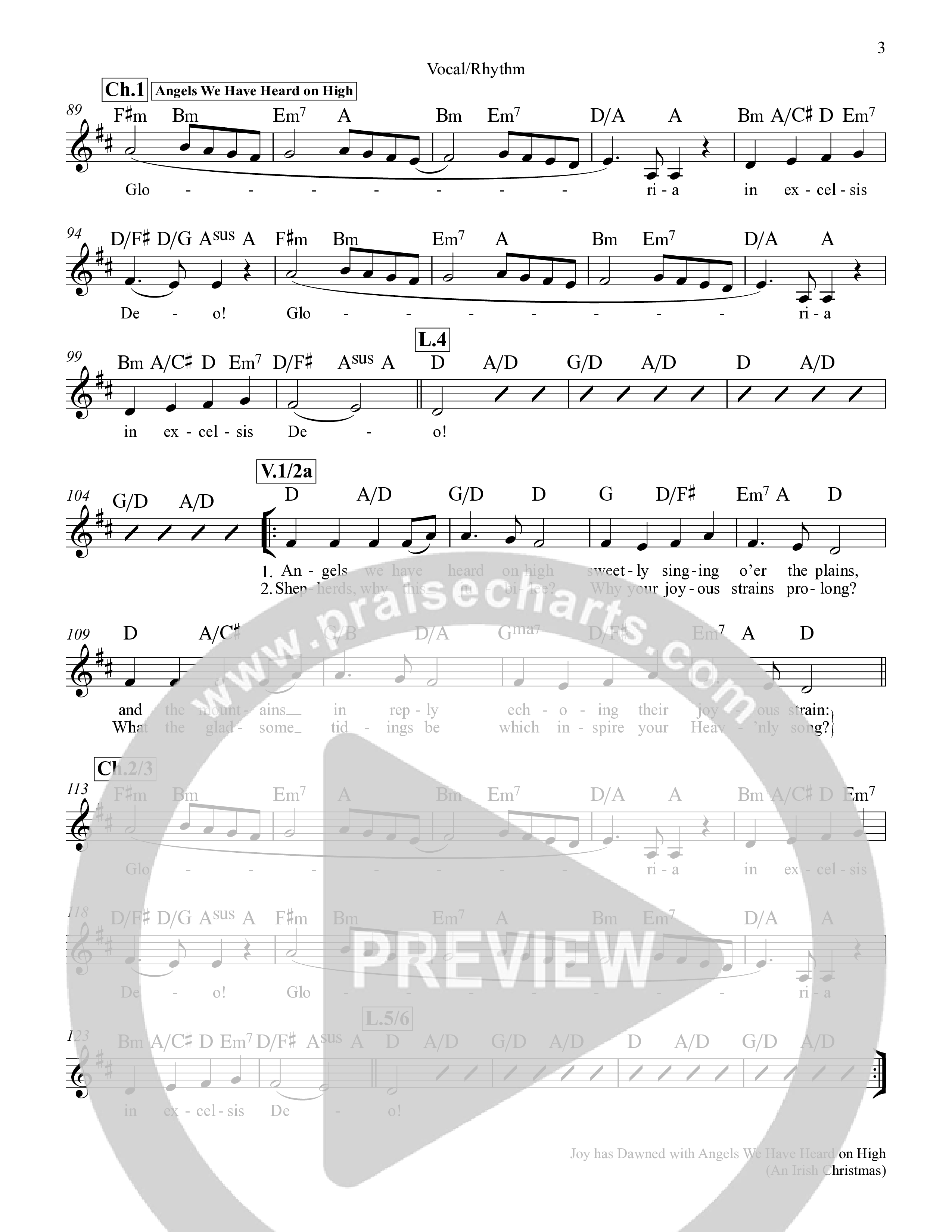 Joy Has Dawned (with Angels We Have Heard On High) Lead Sheet (Melody) (Keith & Kristyn Getty)