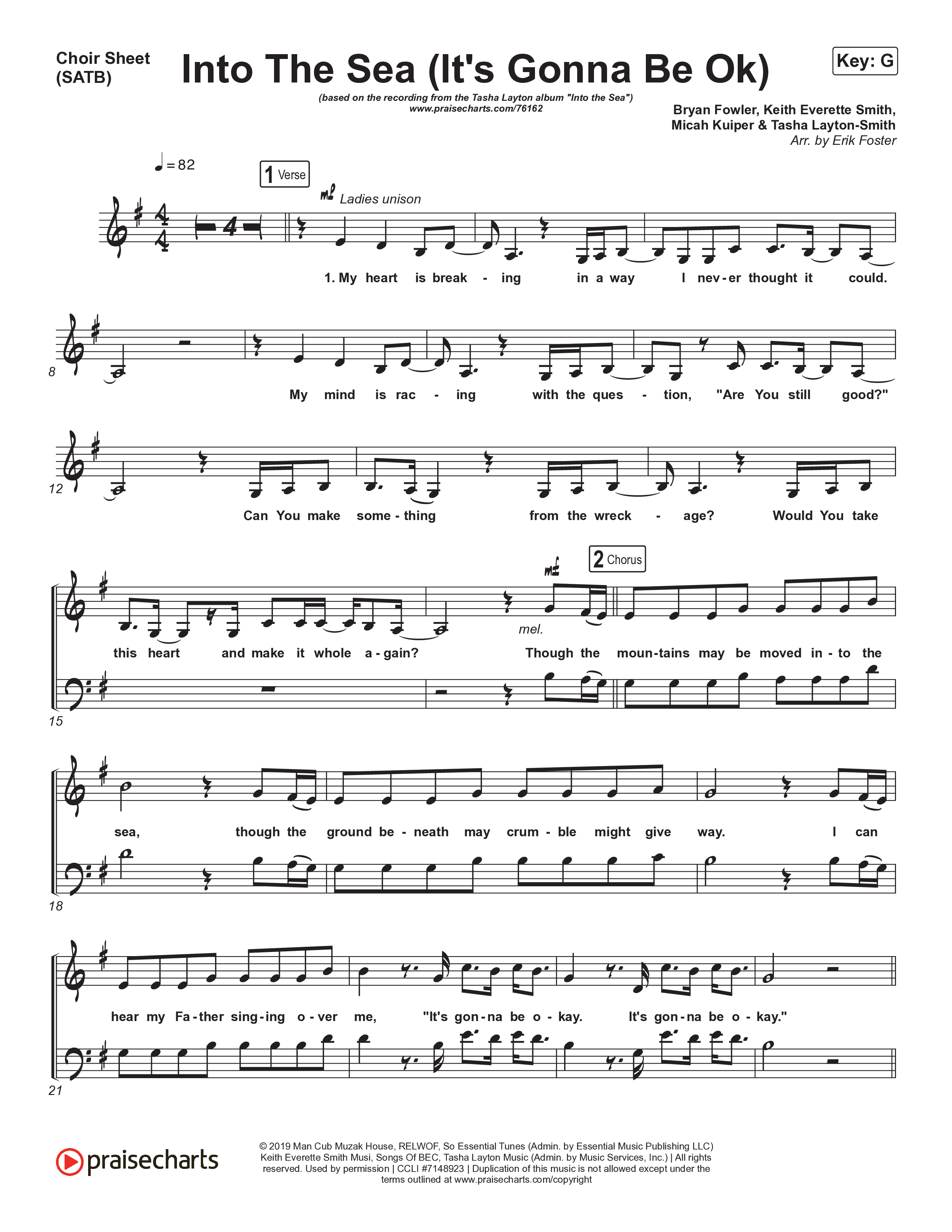 Into The Sea (It's Gonna Be Ok) Choir Sheet (SATB) (Tasha Layton)