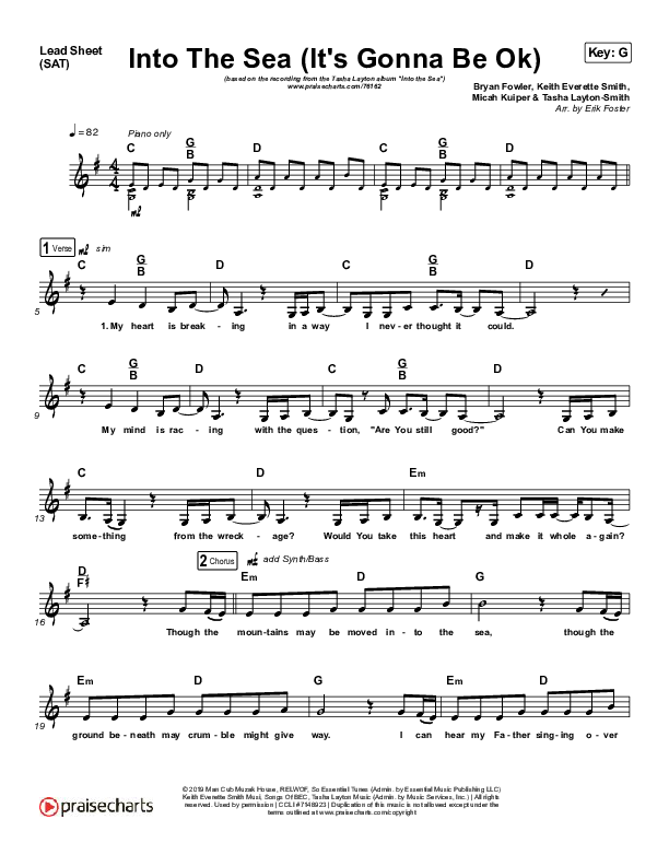 Into The Sea (It's Gonna Be Ok) Lead Sheet (SAT) (Tasha Layton)