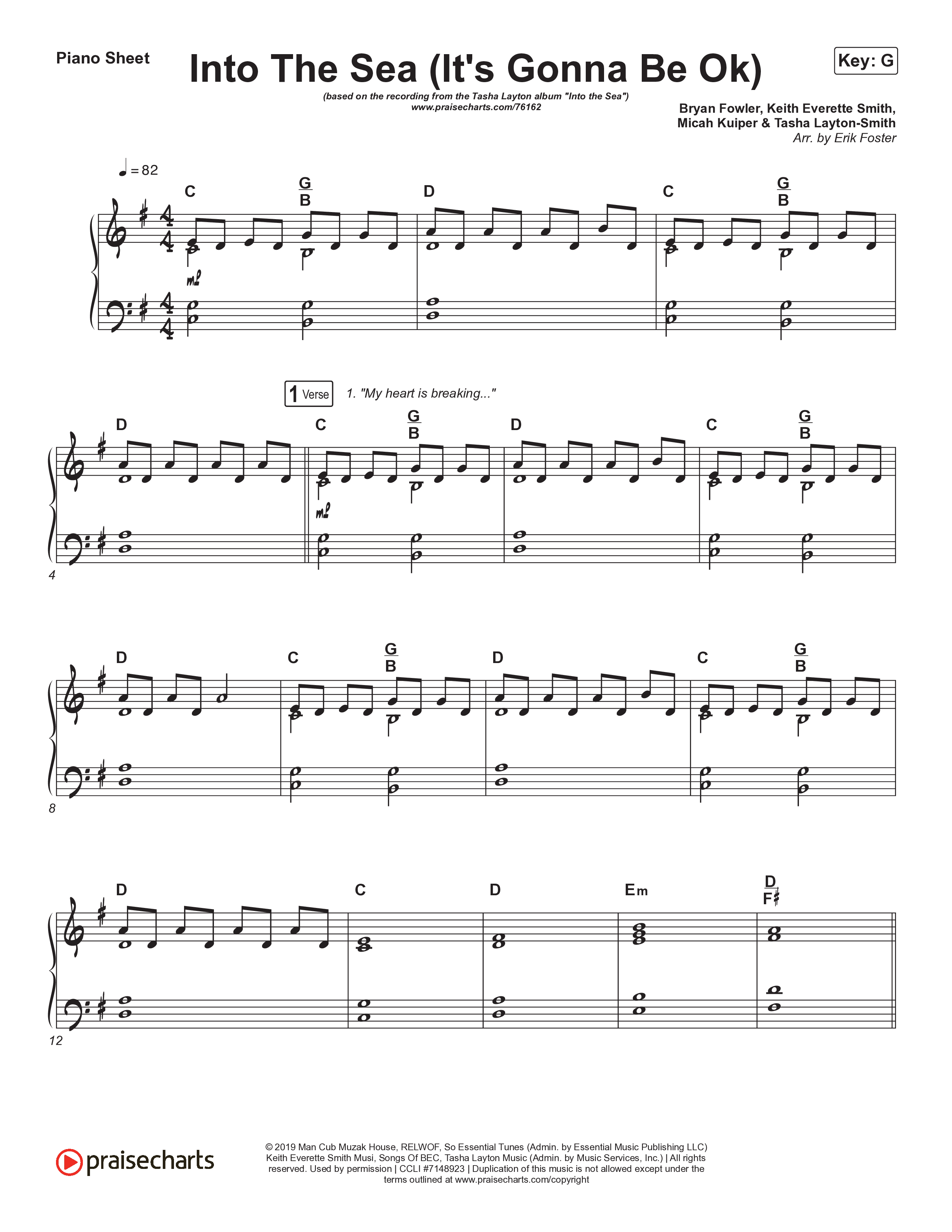 Into The Sea (It's Gonna Be Ok) Piano Sheet (Tasha Layton)