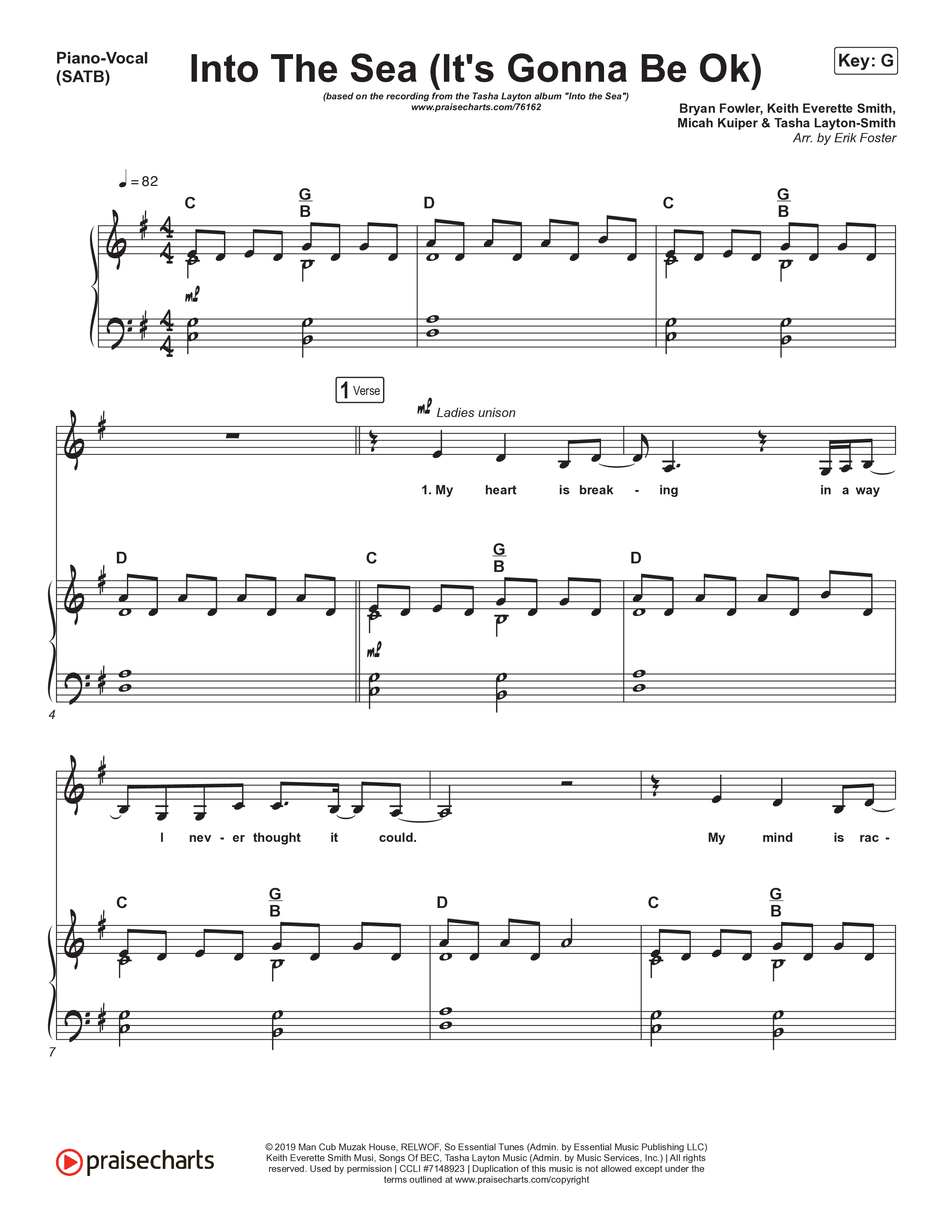 Into The Sea (It's Gonna Be Ok) Piano/Vocal (SATB) (Tasha Layton)