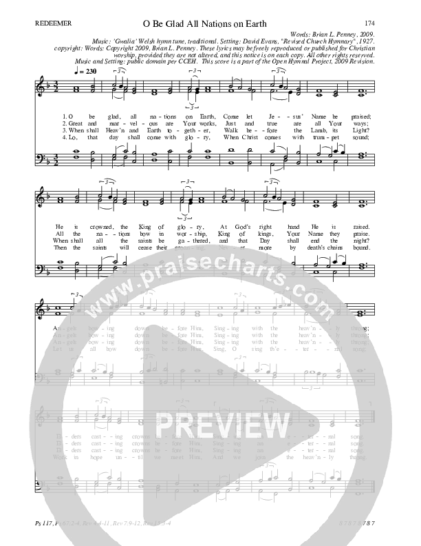 O Be Glad All Nations On Earth Hymn Sheet (SATB) (Traditional Hymn)