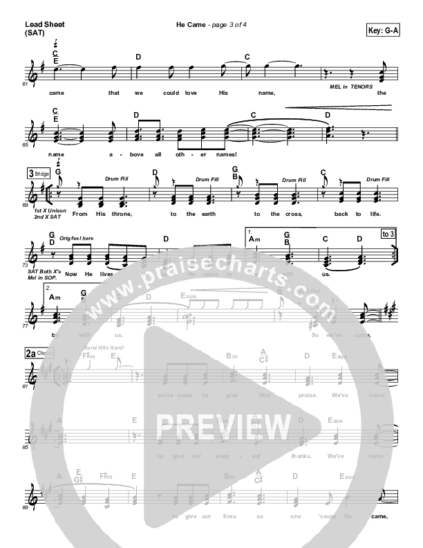 He Came Lead Sheet (Tommy Walker)