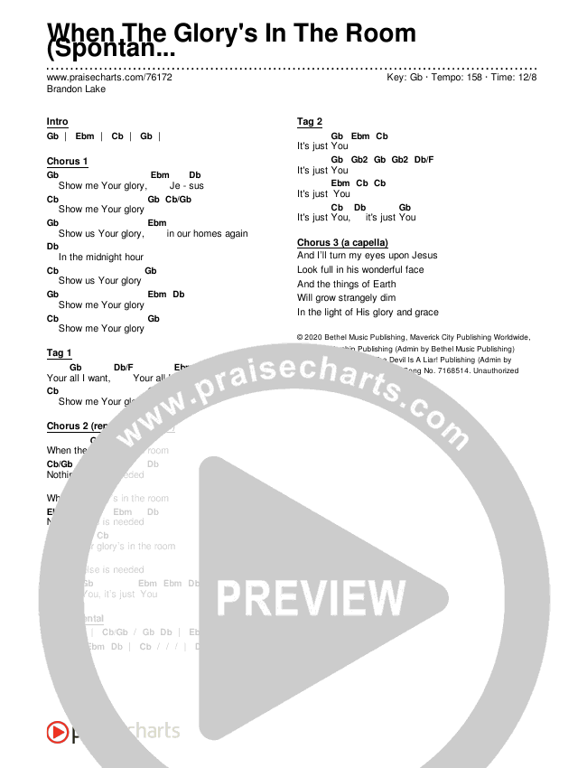 When The Glory's In The Room (Spontaneous) (Live) Chords & Lyrics (Brandon Lake)