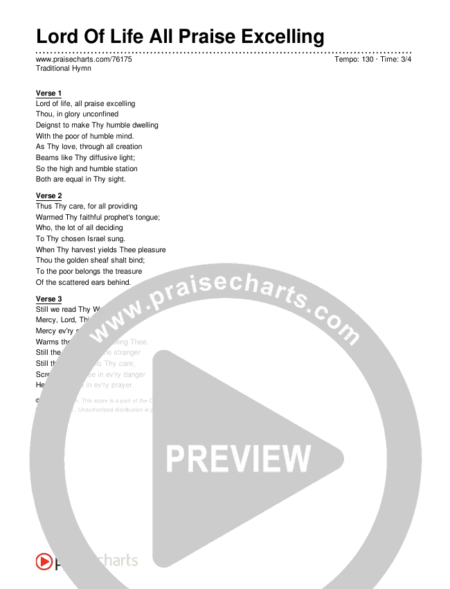 Lord Of Life All Praise Excelling Lyrics (Traditional Hymn)