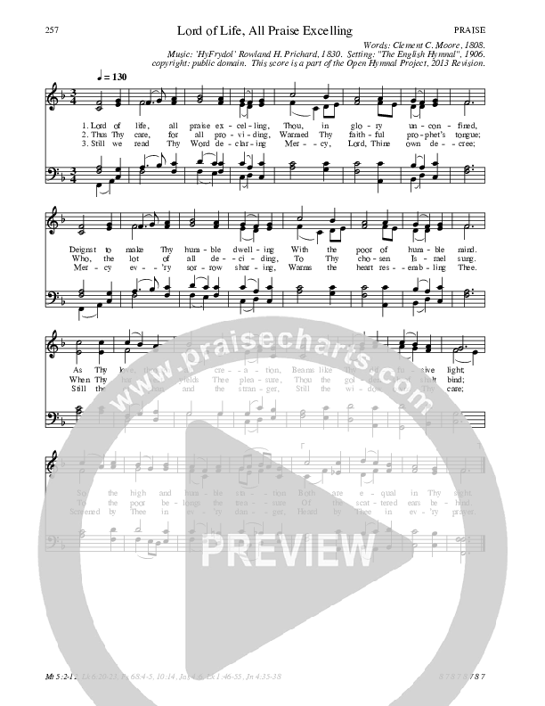 Lord Of Life All Praise Excelling Hymn Sheet (SATB) (Traditional Hymn)
