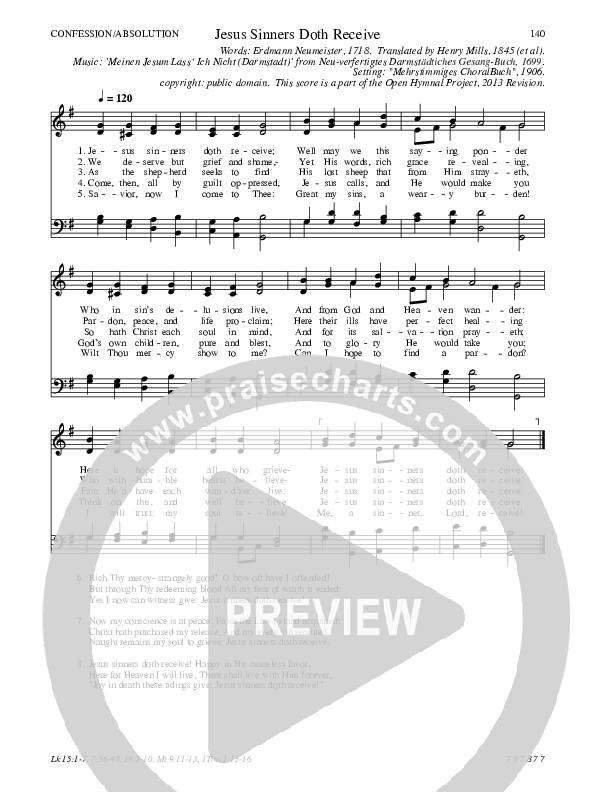 Jesus Sinners Doth Receive Hymn Sheet (SATB) (Traditional Hymn)