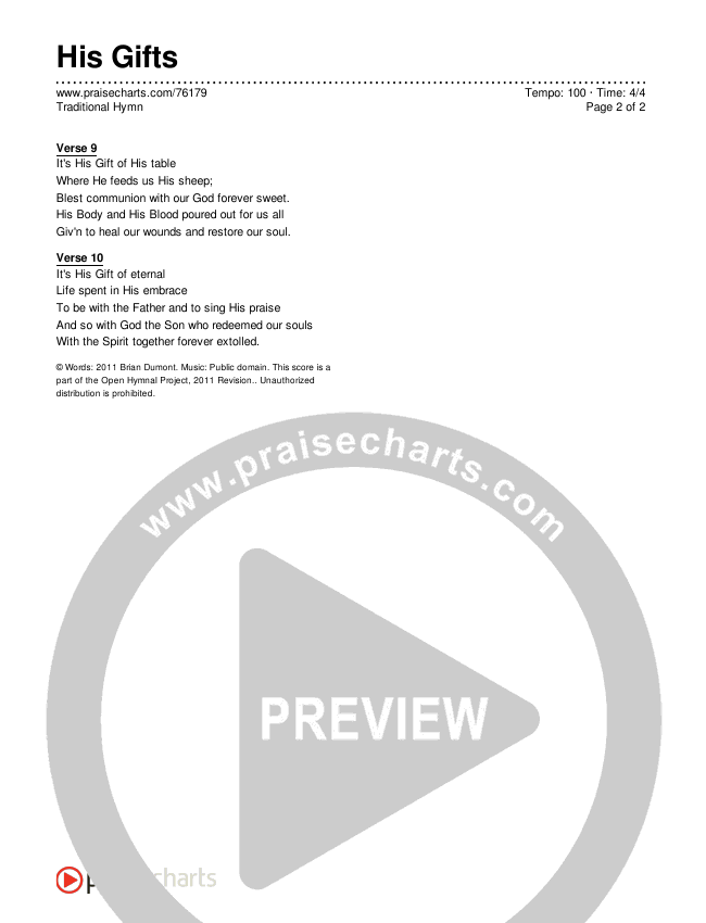 His Gifts Lyrics (Traditional Hymn)