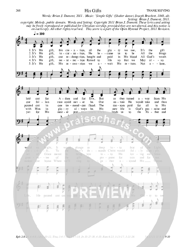 His Gifts Hymn Sheet (SATB) (Traditional Hymn)