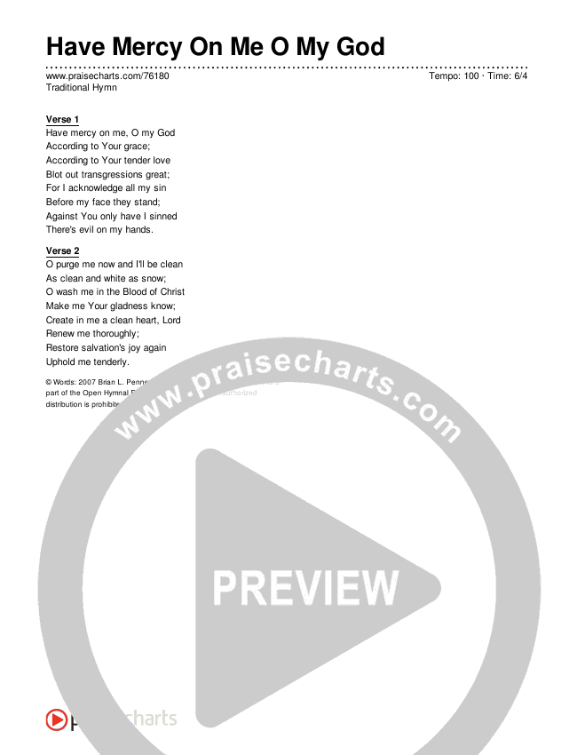 Have Mercy On Me O My God Lyrics (Traditional Hymn)