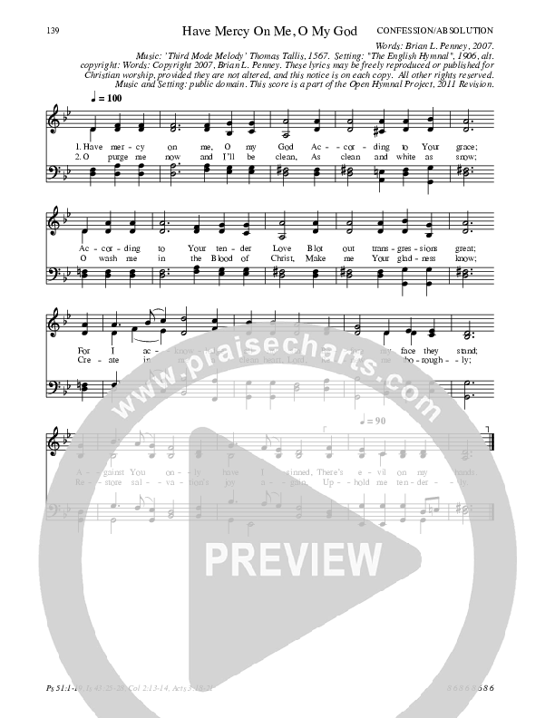 Have Mercy On Me O My God Hymn Sheet (SATB) (Traditional Hymn)