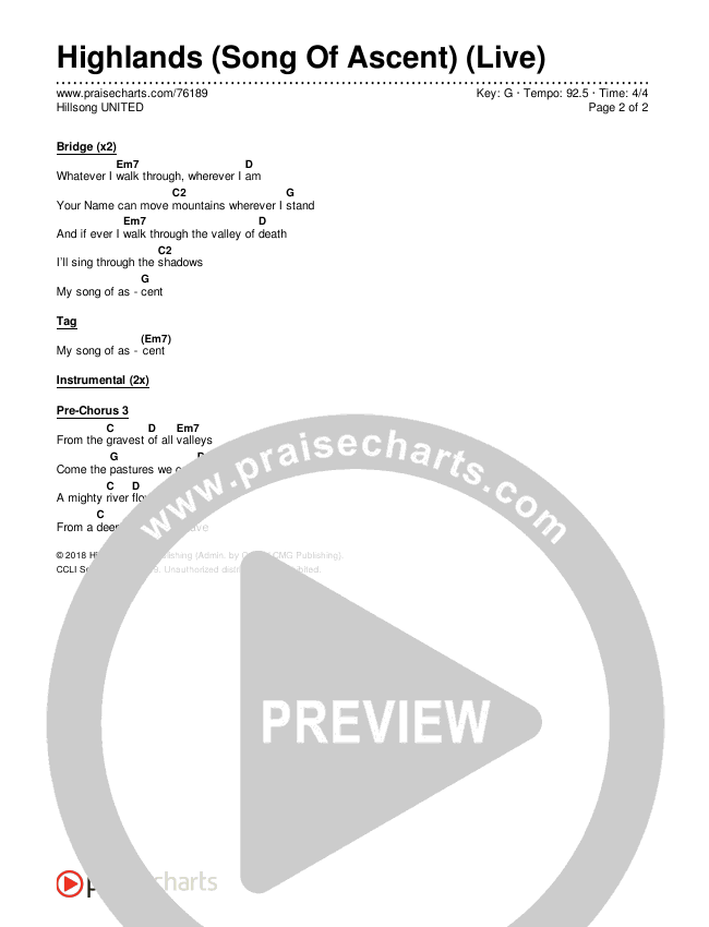 Highlands (Song Of Ascent) (Live) Chords & Lyrics (Hillsong UNITED)