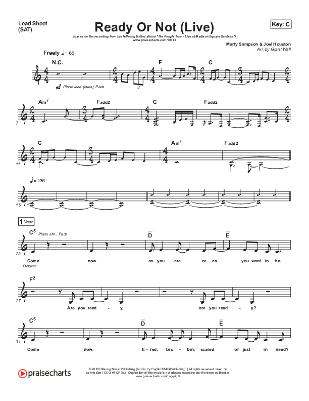 Ready Or Not (Live) Lead Sheet (SAT) (Hillsong UNITED)