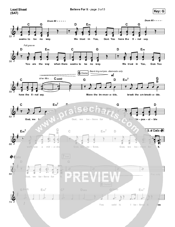 Believe For It (Live) Lead Sheet (SAT) (CeCe Winans)