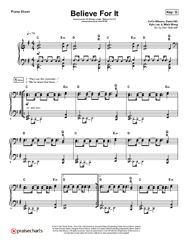 Believe For It (Live) Piano Sheet (CeCe Winans)