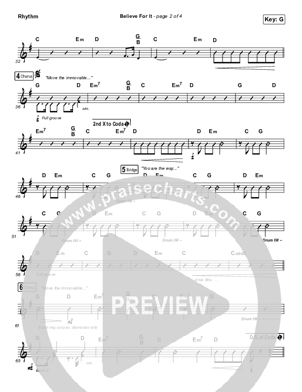 Believe For It (Live) Rhythm Chart (CeCe Winans)