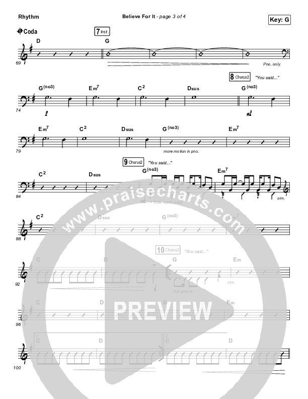 Believe For It (Live) Rhythm Chart (CeCe Winans)