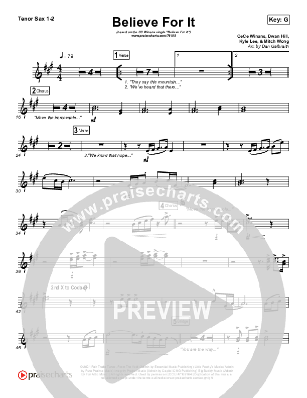 Believe For It (Live) Tenor Sax 1/2 (CeCe Winans)