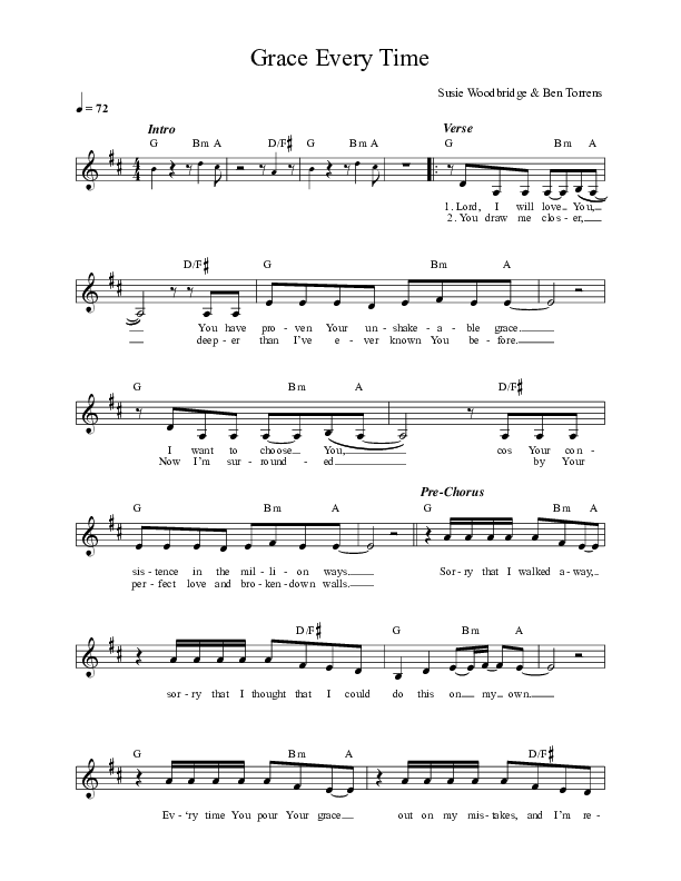 Grace Every Time Lead Sheet (New Wine Worship)