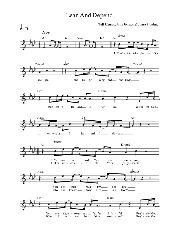 Lead And Depend Lead Sheet (New Wine Worship)