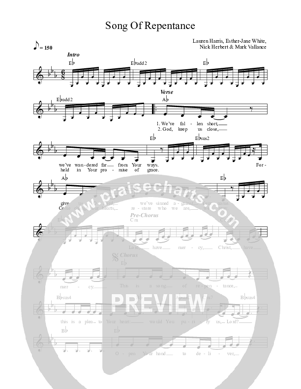 Song Of Repentance Lead Sheet (New Wine Worship)