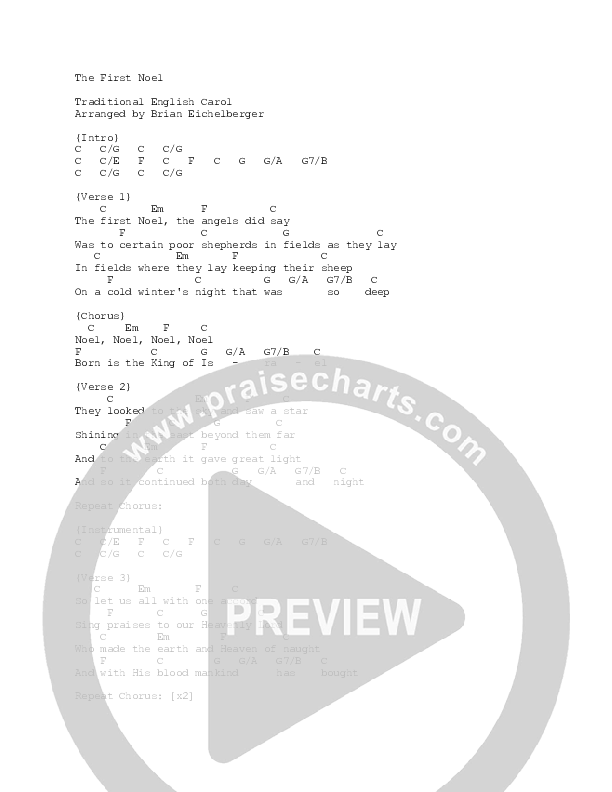 The First Noel Chord Chart (The Sing Team)