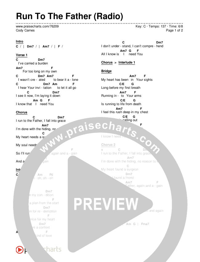 Run To The Father (Radio) Chords & Lyrics (Cody Carnes)