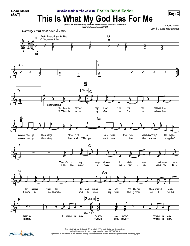 This Is What My God Has For Me Lead Sheet (Tommy Walker)