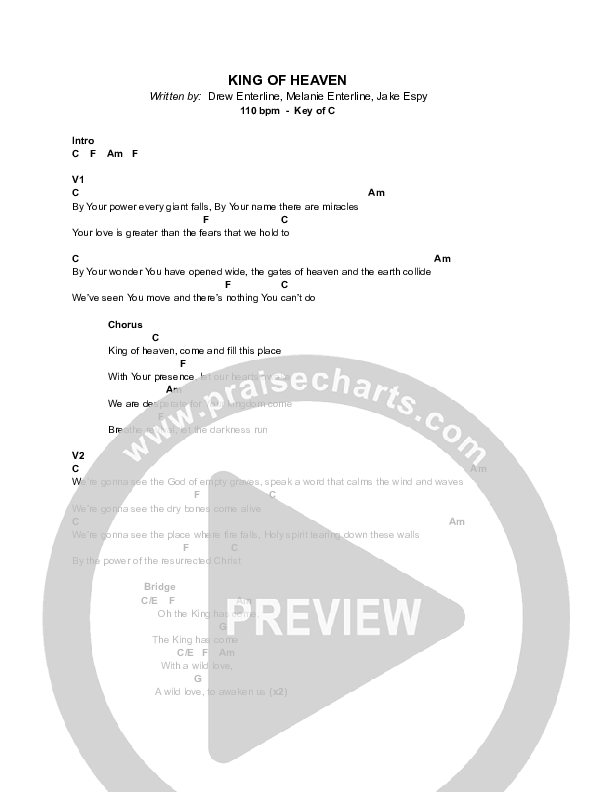 King Of Heaven Chord Chart (Enterline)