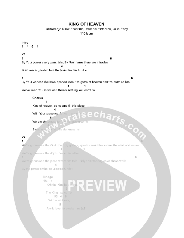 King Of Heaven Chord Chart (Enterline)