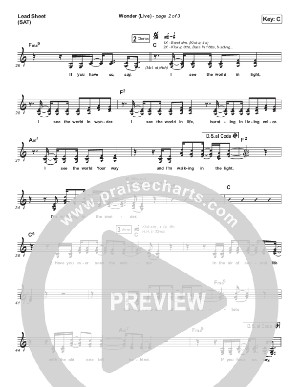 Wonder (Live) Lead Sheet (SAT) (Hillsong UNITED)