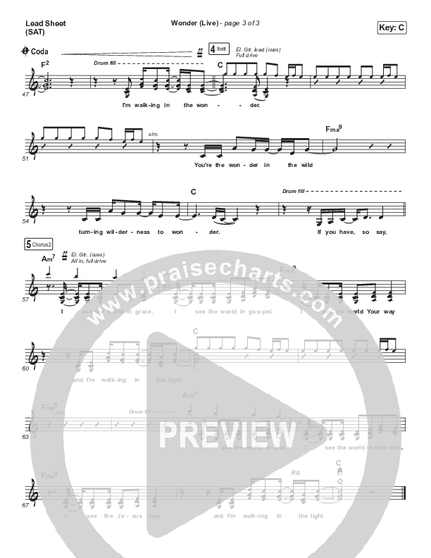 Wonder (Live) Lead Sheet (SAT) (Hillsong UNITED)