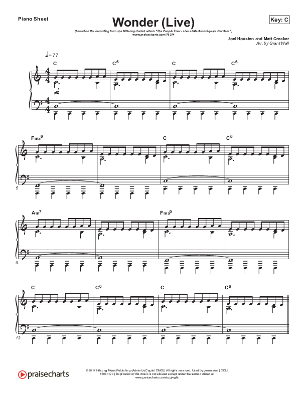 Wonder (Live) Piano Sheet (Hillsong UNITED)
