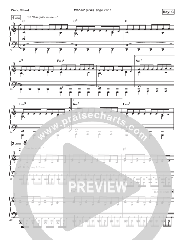 Wonder (Live) Piano Sheet (Hillsong UNITED)