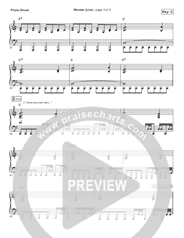 Wonder (Live) Piano Sheet (Hillsong UNITED)