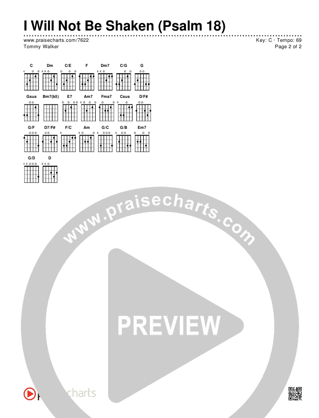 I Will Not Be Shaken Chords & Lyrics (Tommy Walker)