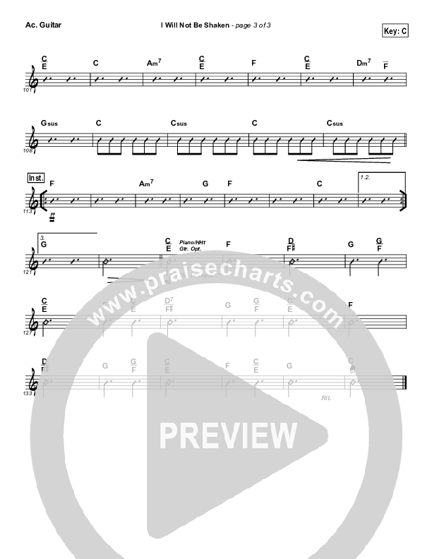 I Will Not Be Shaken Acoustic Guitar (Tommy Walker)