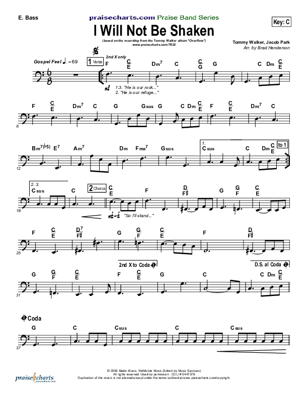 I Will Not Be Shaken Bass Guitar (Tommy Walker)