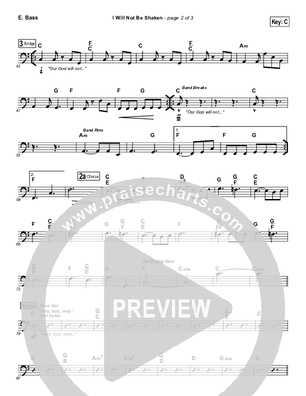 I Will Not Be Shaken Bass Guitar (Tommy Walker)