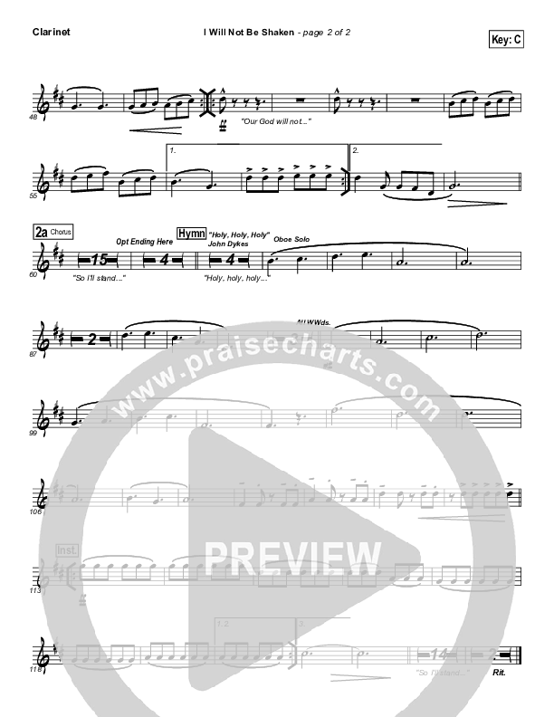 I Will Not Be Shaken Clarinet (Tommy Walker)