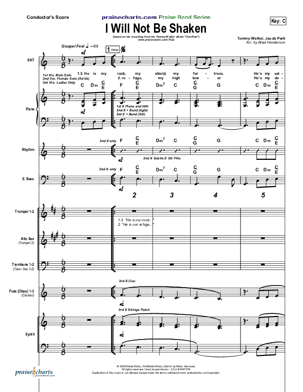 I Will Not Be Shaken Conductor's Score (Tommy Walker)