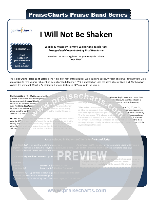 I Will Not Be Shaken Cover Sheet (Tommy Walker)