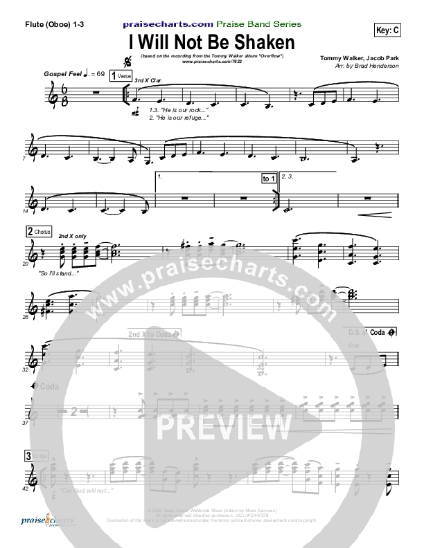 I Will Not Be Shaken Flute/Oboe 1/2/3 (Tommy Walker)