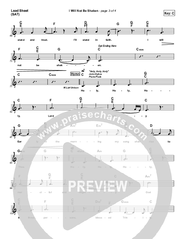 I Will Not Be Shaken Lead Sheet (SAT) (Tommy Walker)