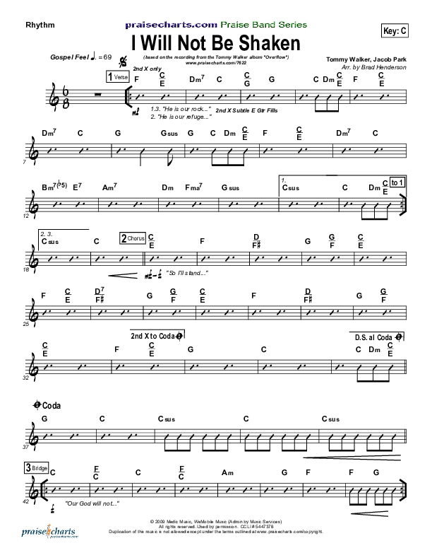 I Will Not Be Shaken Rhythm Chart (Tommy Walker)