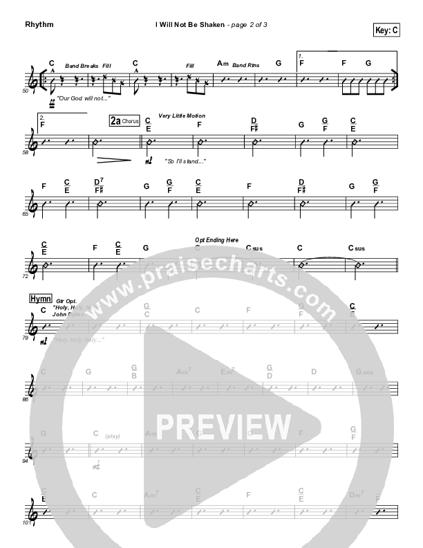 I Will Not Be Shaken Rhythm Chart (Tommy Walker)