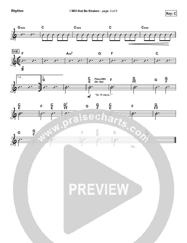 I Will Not Be Shaken Rhythm Chart (Tommy Walker)